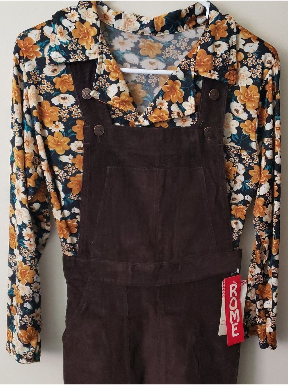 VTG Dead Stock Rome Around's Brown Corduroy Pinafore Overall Skirt With Tags.